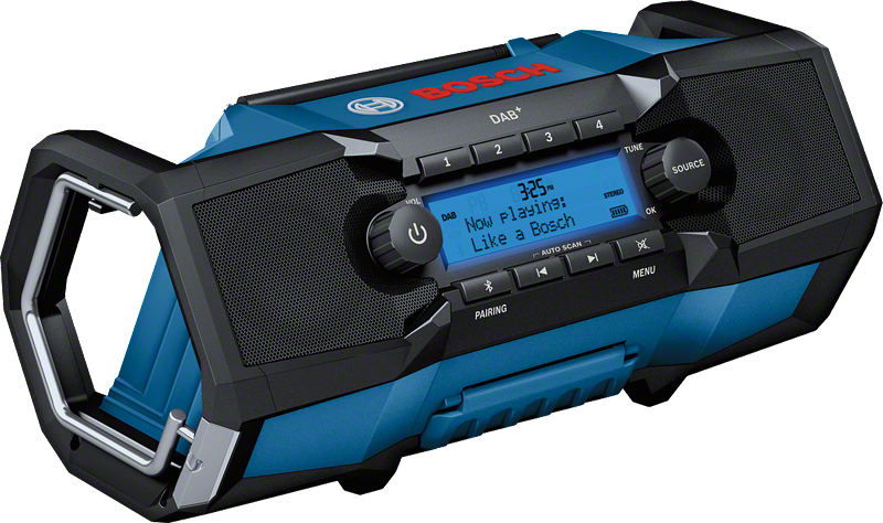 Bosch GPB 18V-2 SC arbeidsradio med antenne og digitalt display.
