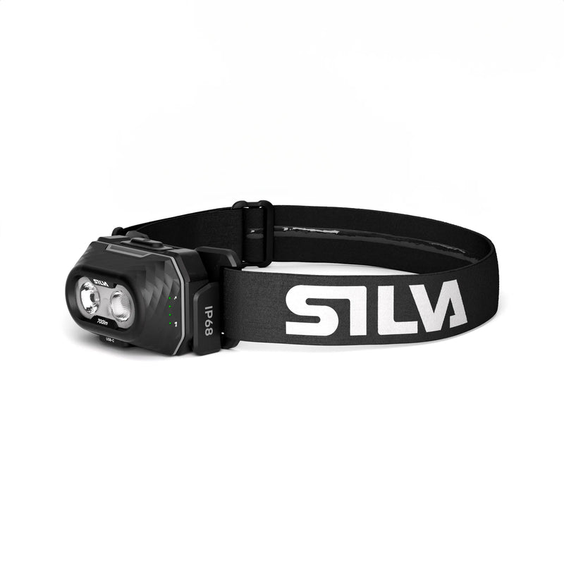 Silva Explore 5 i svart med pannebånd og lyktehus.